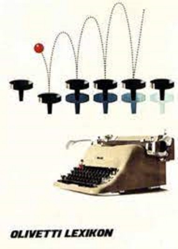 Anni 50 e il design italiano, Manifesto pubblicitario disegnato nel 1955 da Giovanni Pintori, graphic designer, per la macchina per scrivere Lexikon 80.