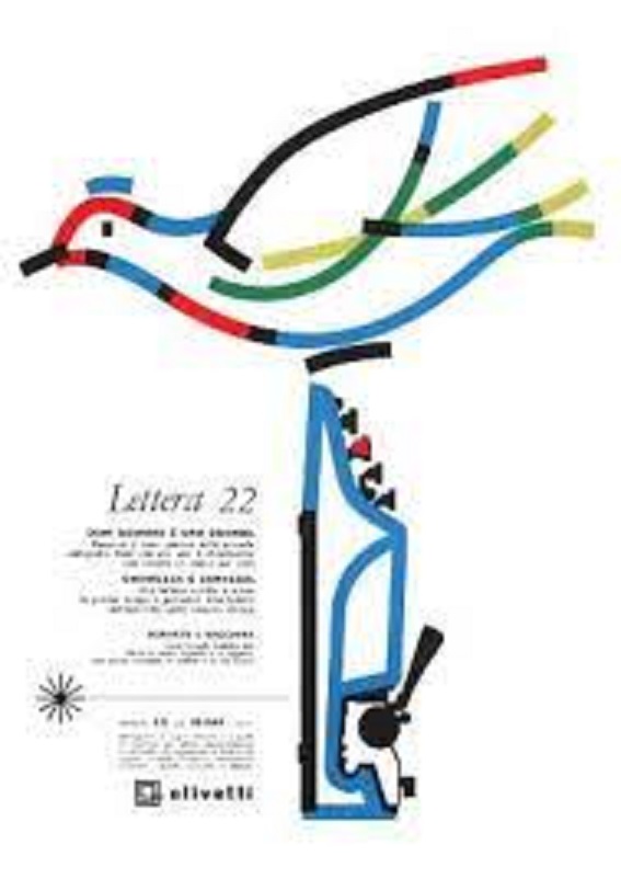 Anni 50 e il design italiano, Locandina pubblicitaria di Giovanni Pintori, graphic designer, per la macchina per scrivere portatile Lettera 22, pubblicata su riviste e quotidiani italiani nel 1959 e nel 1960.
